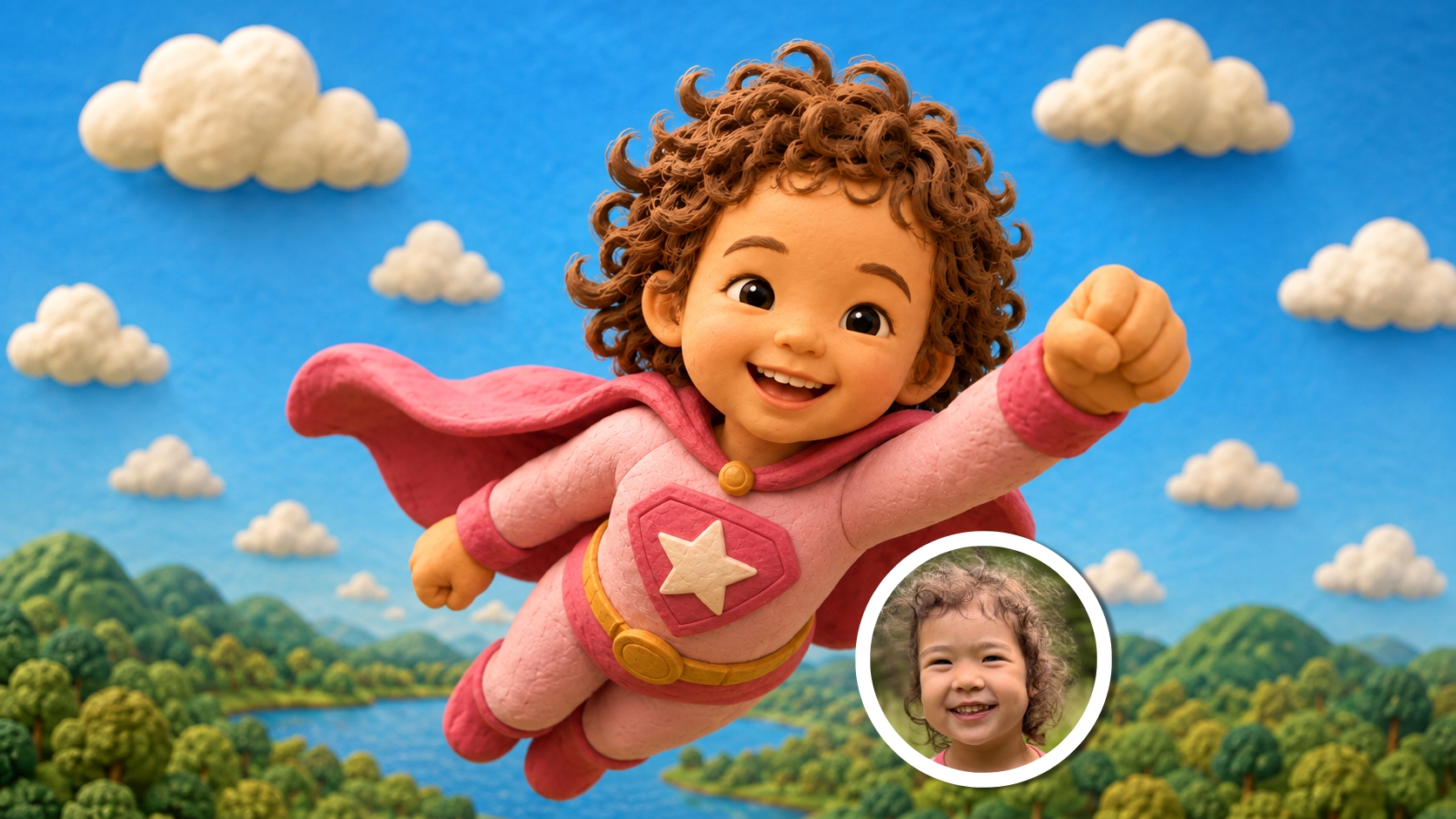 A real child photo turned into the illustrated hero of a StoryKrafters story
